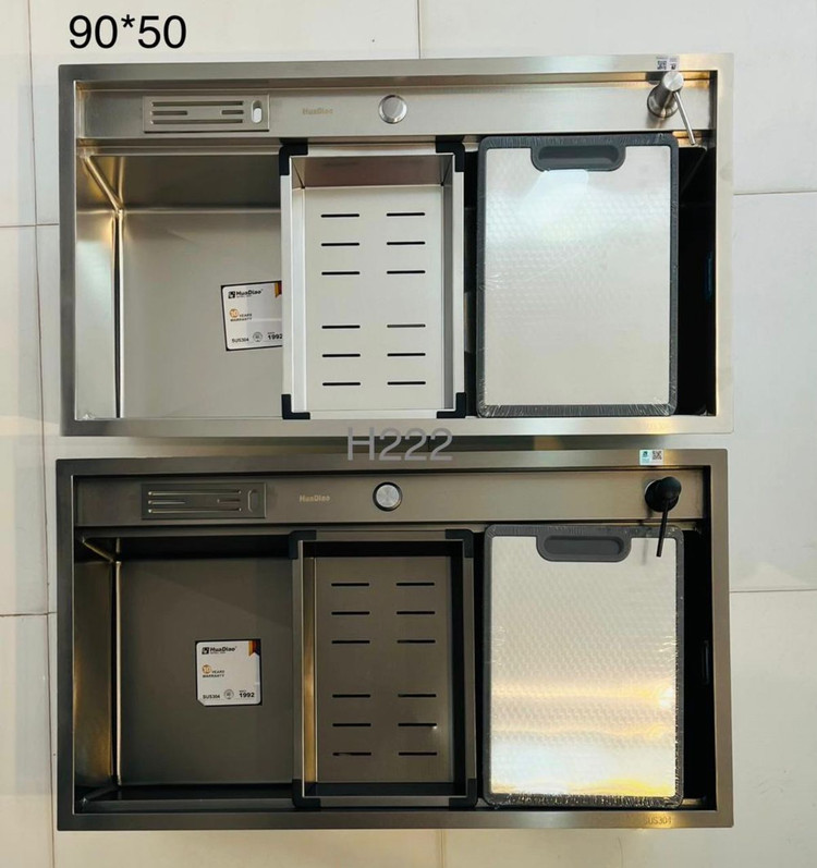 سینک 90 هوادیائو Huadiao مدل باکسی بدنه ضدخش استیل 304 sus ضخامت ورق 3 میل کوشه های کرو