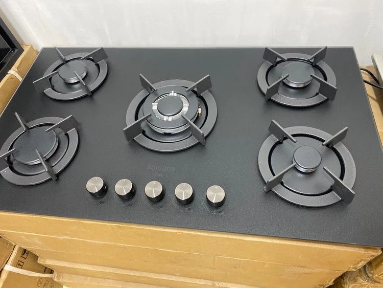 اجاق گاز صفحه شیشه ای مات 5 شعله برند بلوگنا bologna ایتالیایی سرشعله ساباف دارای ترموکوپل ایمنی