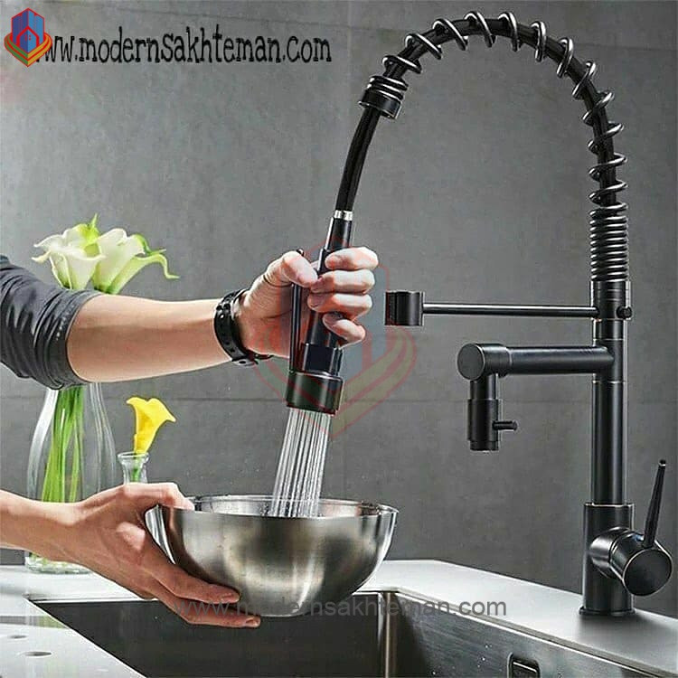شیرظرفشویی شاوری فنری برند دیکالان Dikalan مناسب آشپزخانه های مدرن و حرفه ای شلنگ انعطاف پذیر با چرخش360درجه